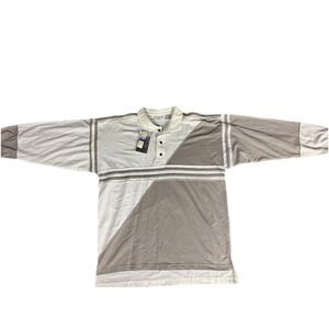 NWT VTG Envoy Polo Shirt Men's Large White Gray Two-Tone Long Sleeve